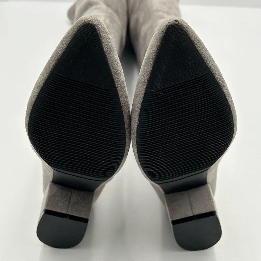 Faux Suede Over‎ The Knee Boot Size 8 Point Toe Block Heel Gray Neutral Baddie